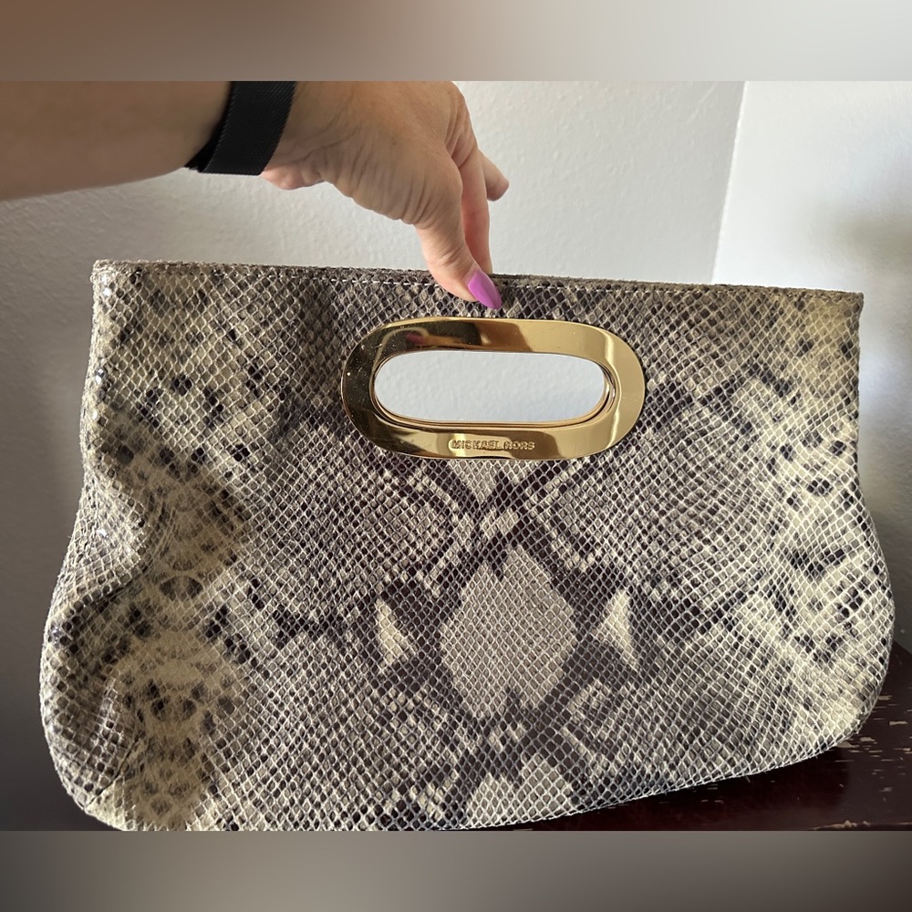 Michael Kors Cream and Gold Clutch with Metallic Accents